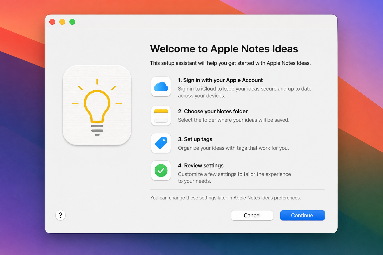 macOS setup wizard welcome dialog